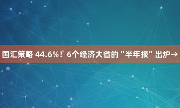 国汇策略 44.6%！6个经济大省的“半年报”出炉→