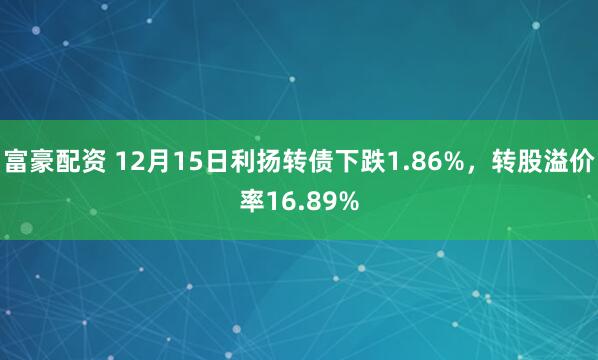 富豪配资 12月15日利扬转债下跌1.86%，转股溢价率16.89%